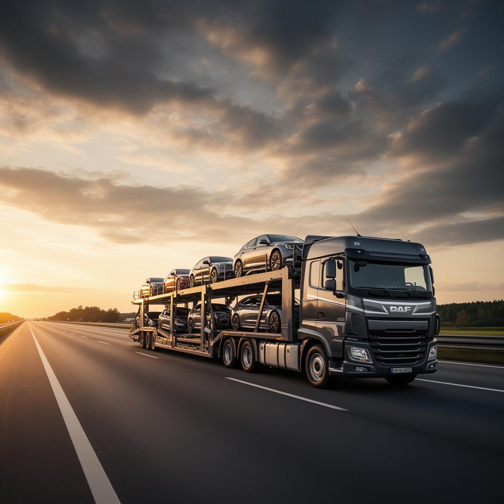 Auto transport carrier truck hauling vehicles on the highway